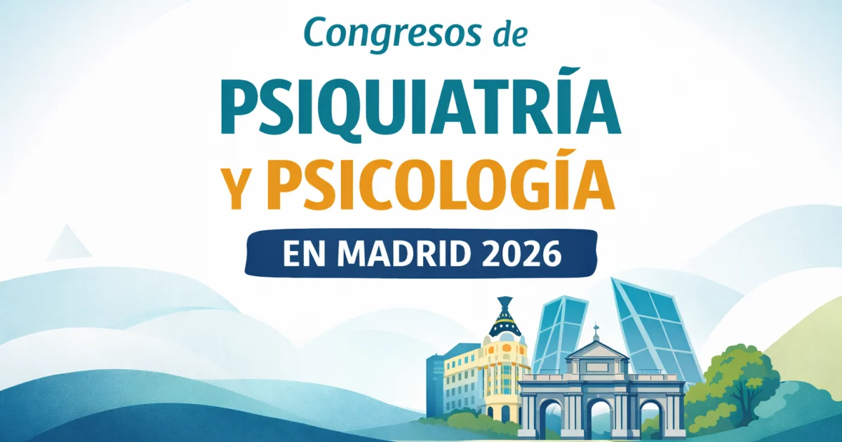 Congresos de psiquiatría y psicología en Madrid 2026 con ilustración del skyline de Madrid