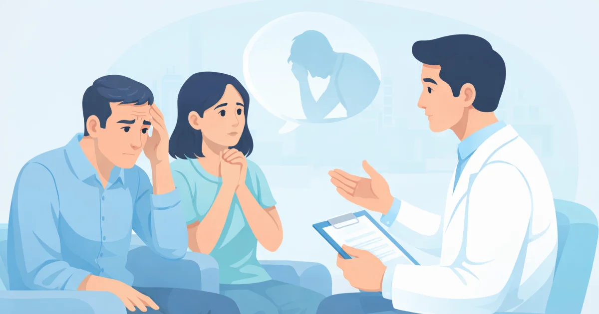 Familiar preocupado intentando ayudar a una persona con problema de salud mental